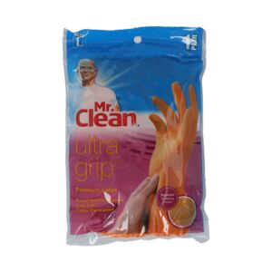 Mr. Clean Ultra Grip Cotton Flock Lined Premium Latex Gloves Orange Large 243037